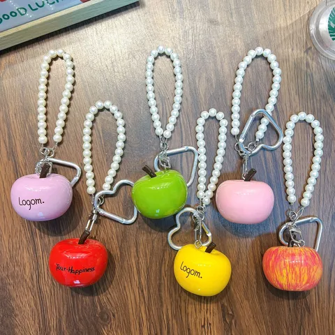 Simulatie Vrucht Hars Sleutelhanger Schattig Kunstparel Kralenketting Hart Sluiting Appel Oranje Tas Hanger Sleutelring Voor Dames Meisjes