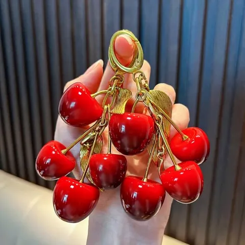 Llavero de Fruta de Dibujos Animados Resina Cereza Manzana Pera Colgante de Bolso Moda Llavero para Mujer Niños Regalo Joyería