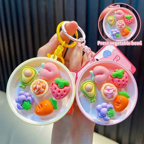 Mini Simulación Fruta Alimentos Juego Llavero Push Bubble Alivio Estrés Juguete Animado Creativo Postre Colgante Mochila Regalo Para Niños
