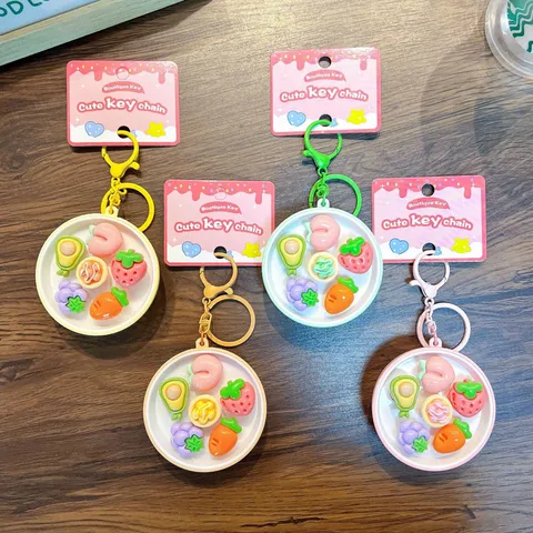 Mini Simulación Fruta Alimentos Juego Llavero Push Bubble Alivio Estrés Juguete Animado Creativo Postre Colgante Mochila Regalo Para Niños