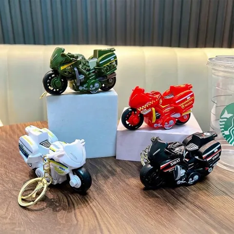 Cool Pull-Back Motorcycle Model Keychain Creative Mini Police SWAT Rescue Vehicle Key Ring Toy Gift For Backpack Car Decoration
