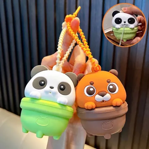 Cartoon Tier Squishy Schlüsselanhänger Spielzeug Für Kinder Erwachsene Stressabbau Wasser Spucken Aufblasbar PVC Panda Capybara Biber Hase Ente Tasche Anhänger Geschenk