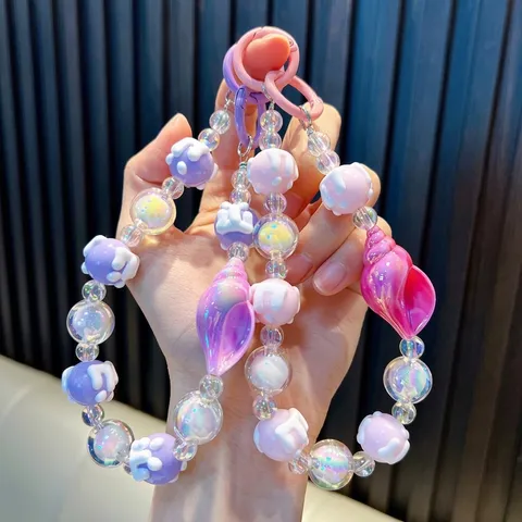 Gradiënt Acryl Wulk Kralen Telefoonketting Kleurrijke Oceaan Thema Sleutelhanger Tas Charm Voor Vrouwen Meisjes Mobiele Telefoon