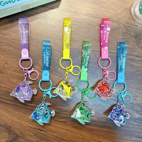 Liquid Sea Animal Sea Creature Keychain Acrylic Quicksand Glitter Floating Bottle Keychain Bag Pendant Gift For Women Kids