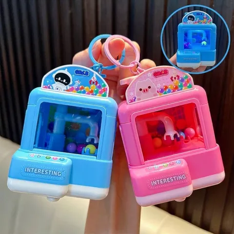 Mini Light Up Claw Machine Keychain Handheld Game Machine Toy Cartoon Pig Astronaut Keychain Stress Relief Pendant Key Ring Gift For Kids