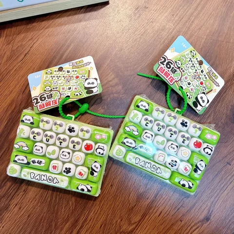 Panda Theme 26-Key Mechanical Keyboard Fidget Toy Keychain For Students Stress Relief Sensory Keychain Pendant School Bag Accessory