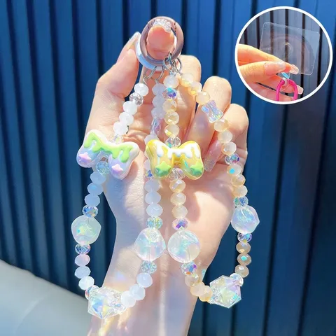 Lindo Colgante de Cuentas de Acrílico para Teléfono Llavero para Mujer Colorido Lazo Corazón Estrella Colgante Correa de Móvil Accesorio de Bolso Regalo