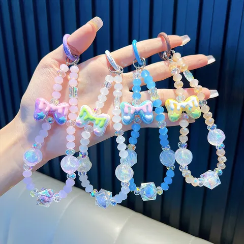 Lindo Colgante de Cuentas de Acrílico para Teléfono Llavero para Mujer Colorido Lazo Corazón Estrella Colgante Correa de Móvil Accesorio de Bolso Regalo