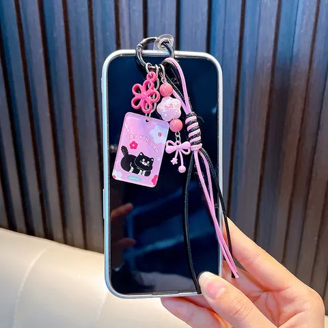 Llavero de Acrílico de Gato de Dibujos Animados Con Colgante de Flor Colorida Y Cuerda Trenzada Lindo Adorno de Teléfono Para Bolso Regalo Niñas