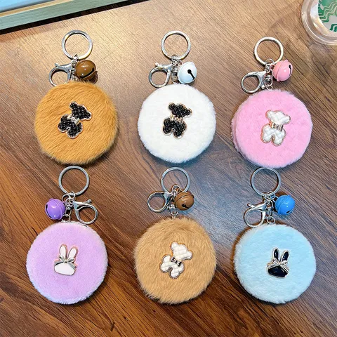 Süßer Plüsch Bär Hase Schminkspiegel Schlüsselanhänger Legierung Tragbarer Runder Handspiegel Tasche Anhänger Damen Geschenk