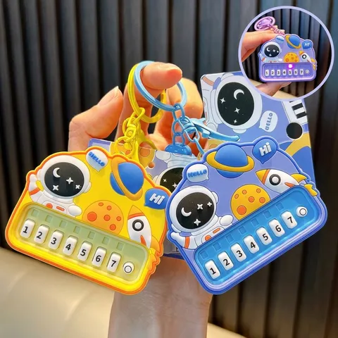 Mini Astronaut Piano Keychain Music Electronic Toy Pendant Cartoon Astronaut Shiba Inu Panda Piano Schoolbag Ornament Keyring For Kids Student Gift