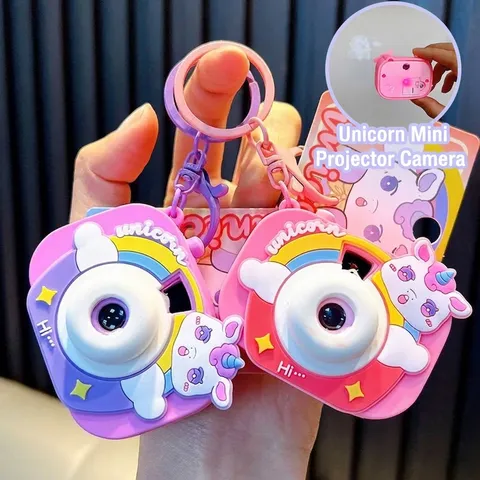 Llavero Cámara de Proyección Unicornio Arco Iris Dibujos Animados para Niños Mini Cámara de Juguete Colgante para Bolso Regalo