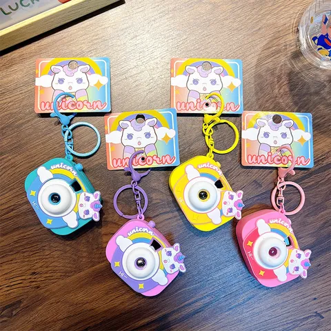 Llavero Cámara de Proyección Unicornio Arco Iris Dibujos Animados para Niños Mini Cámara de Juguete Colgante para Bolso Regalo