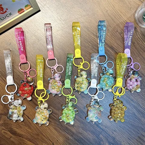 Süße Flüssiger Treibsand Schildkröte Schlüsselanhänger Acryl Cartoon Bewegliche Meeresschildkröte Tasche Anhänger Mit Gummiband Schlüsselring Geschenk