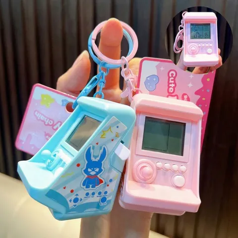 Mini Handheld Block Puzzle Game Console Keychain Retro Electronic Arcade Toy For Students Kids Gift Bag Pendant Portable Gaming Gadget