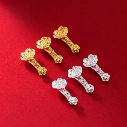 999 Fine Silver 3D Hard Silver Ruyi Lucky Cloud Spacer Beads For DIY Bracelet Jewelry Making Electroplated 18K Gold Beads
