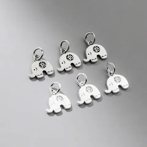 Vintage 925 Sterlingsilber Elefant Anhänger Antik Geschnitztes Om Muster Charm Bastelkomponenten Für Schmuckherstellung Handgewebtes Geflochtenes Seil