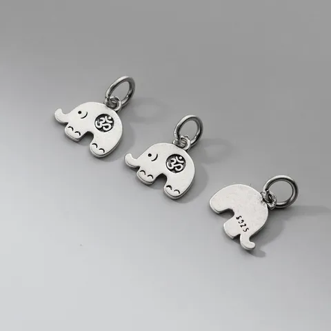 Vintage 925 Sterlingsilber Elefant Anhänger Antik Geschnitztes Om Muster Charm Bastelkomponenten Für Schmuckherstellung Handgewebtes Geflochtenes Seil