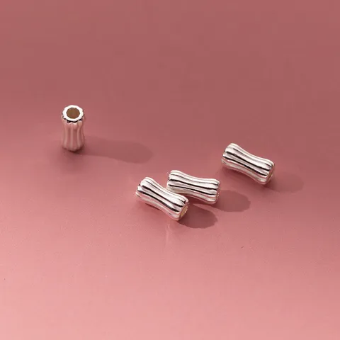 925 Sterling Silver Striped Waist Spacer Beads Cylinder Tube Loose Beads For DIY Bracelet Necklace Jewelry Making Handicraft Material