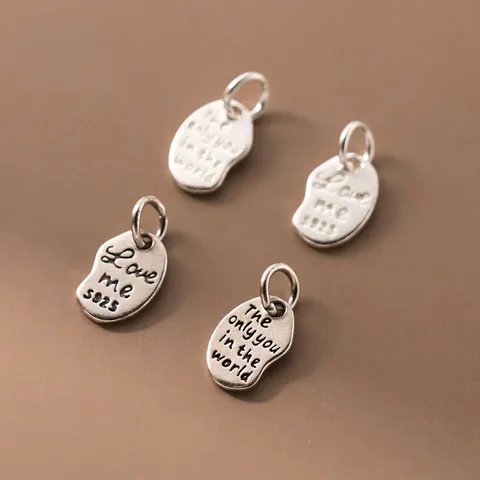 S925 Sterling Silver Irregular English Letter Plate Pendant Retro Antique Finish DIY Jewelry Making Accessory Handcrafted Gift