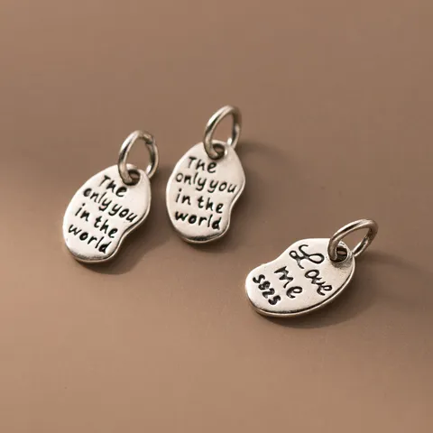 S925 Sterling Silver Irregular English Letter Plate Pendant Retro Antique Finish DIY Jewelry Making Accessory Handcrafted Gift