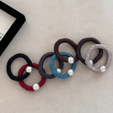 Korean Style Satin Silk Scrunchies With Large Artificial Pearl Elegant Elastic Hair Ties For Women Daily Hair Accessories