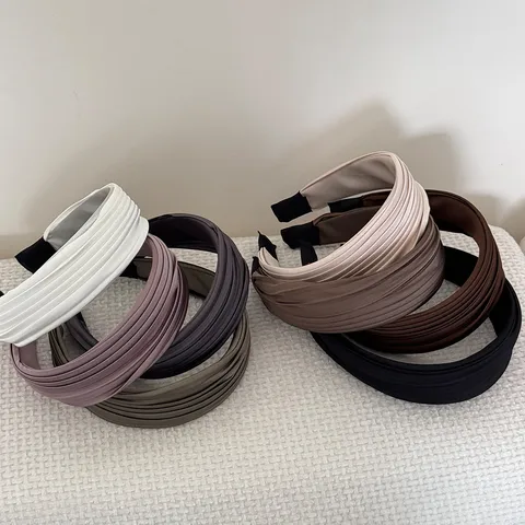 Serre-tête Large Plissé Accordéon Français pour Femmes Sommet Crânien Élevé Couleur Unie Élégants Accessoires de Cheveux en Tissu Fait à la Main