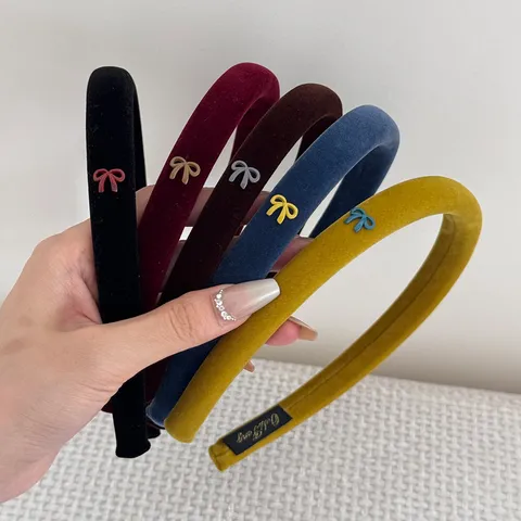 Retro Velvet Bow Thin Headband For Women Early Autumn Hong Kong Style Face Slimming Elegant Hair Hoop Headwear Accessories