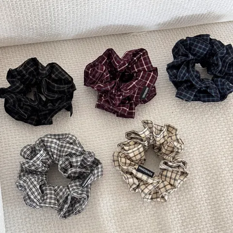 Koreaans Minimalistisch Geruit Stof Scrunchie Bos Retro Haarelastiek Voor Vrouwen Handgemaakt Zoet Ponytail Houder