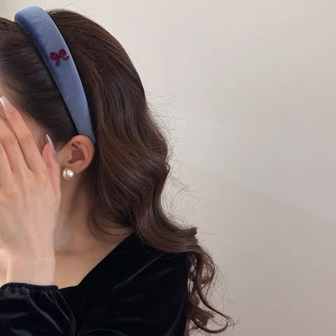 Vintage Velvet Bow Headband For Women Padded Thick Hairband French Style Elegant Autumn Winter Hair Accessories Retro Headpiece