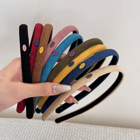 Korean Style Simple Solid Color Narrow Suede Headband For Women Autumn Winter Soft Fabric Hair Hoop With Letter Tag Accessories