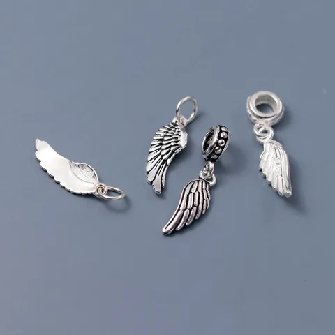 S925 Sterling Zilver Engelenvleugel Hanger Voor DIY Sieraden Maken Veer Charm Antieke Afwerking Handgemaakte Accessoire
