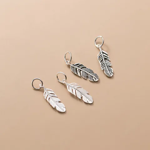 Ciondolo in Argento Sterling 925 a Forma di Piuma per la Creazione di Gioielli Fai da Te Pendente Piuma per Collana Argento Thai