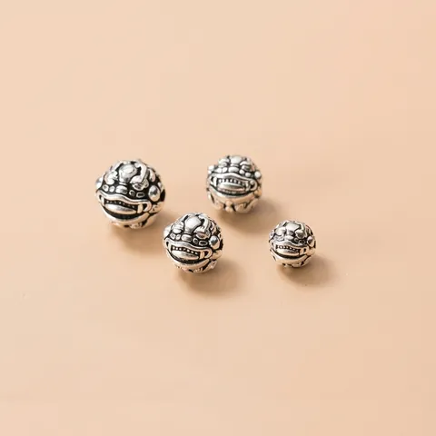 Retro S925 Sterling Zilver Gelukkige Pi Xiu Ronde Kralen Thaise Zilveren Tussenstukken Voor Handgemaakte Sieraden Armband