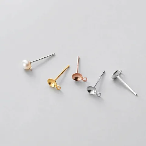S925 Sterling Silver Pearl Cup Stud Earring Posts DIY Jewelry Making Findings Gold Rose Gold Plated Accessories