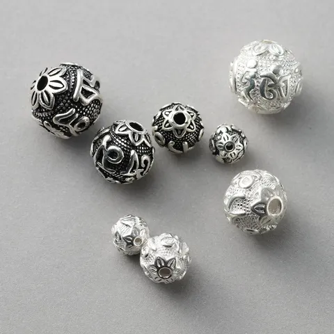S925 Sterling Silver Mani Mantra Spacer Beads Vintage Thai Silver Six-Word Proverb Beads DIY Jewelry Accessories For Bracelets