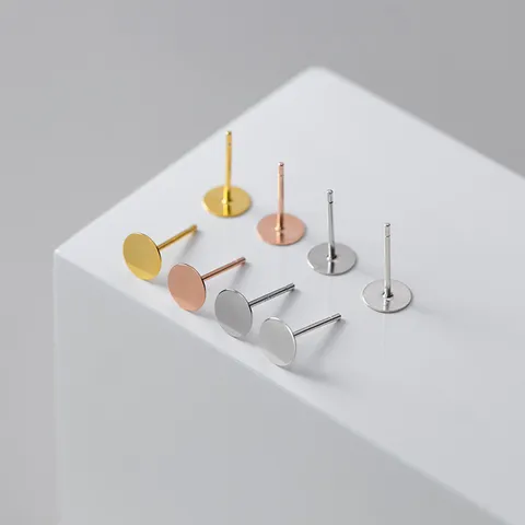 925 Sterling Zilveren Platte Kop Oorsteker Stiften Voor DIY Sieraden Maken Ronde Plaat Oorbel Benodigdheden Verguld