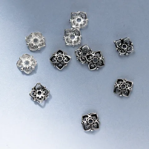 Calottes de Perles Fleur en Argent Sterling 925 Motif Cœur Ajouré Perles Intercalaires Argent Thaï pour Création de Bijoux DIY Bracelet Collier Rétro