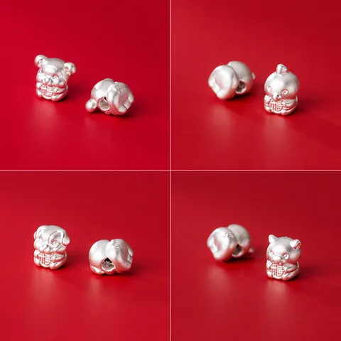 Perline 999 Argento Fino 3D Duro Argento Segno Zodiacale Cinese Per Creazione Braccialetti Animali Perline Distanziatrici DIY Gioielli