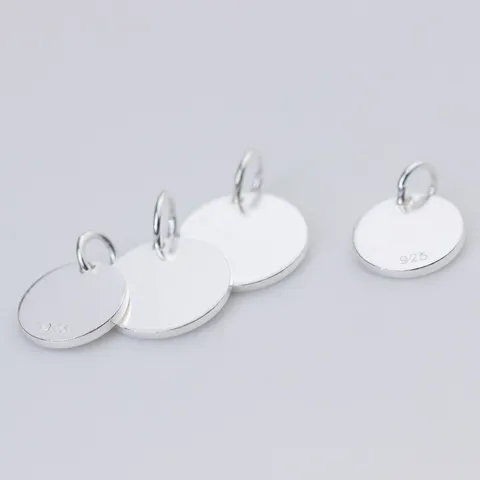 S925 Sterling Silver Round Plate Pendant Mirror Polished Circle Disc Charms For DIY Jewelry Making Accessories Silver Blank Tags
