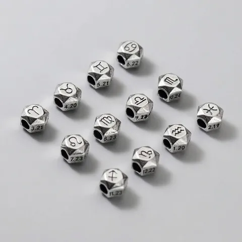 S925 Sterling Zilver 12 Sterrenbeelden Geometrische Spacer Kralen Vintage Geoxideerd DIY Sieraden Maken Benodigdheden