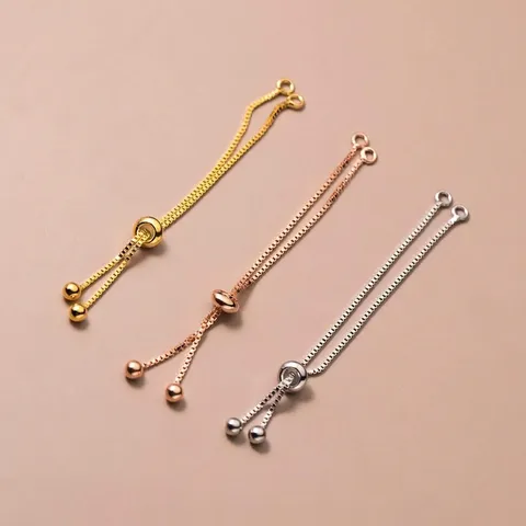 925 Sterling Silver Adjustable Box Chain Extension Tail Chain With Silicone Slider Bead For DIY Jewelry Making Accessories