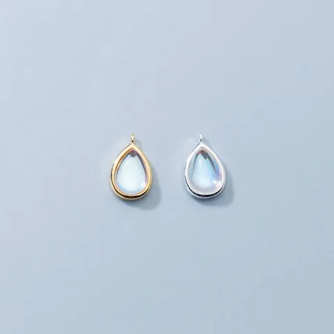 S925 Sterling Silver Synthetic Moonstone Teardrop Pendant Electroplated DIY Jewelry Charm For Bracelet Necklace Making Women Accessories