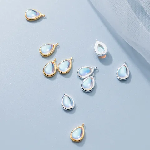 S925 Sterling Silver Synthetic Moonstone Teardrop Pendant Electroplated DIY Jewelry Charm For Bracelet Necklace Making Women Accessories