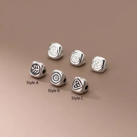 925 Sterling Silver Triangle Spacer Beads Matte Leaf Heart Pattern DIY Jewelry Making Bracelet Braiding Material Loose Beads