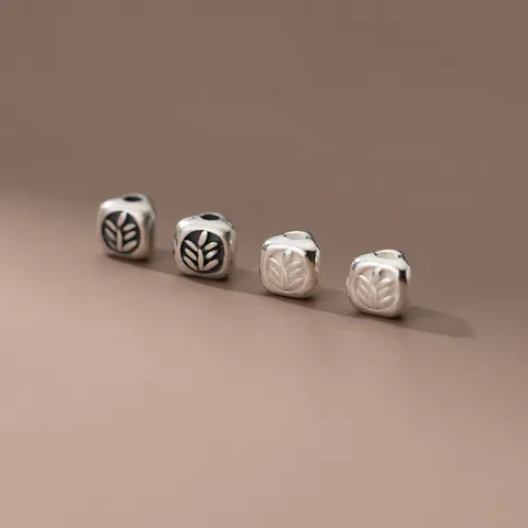 925 Sterling Silver Triangle Spacer Beads Matte Leaf Heart Pattern DIY Jewelry Making Bracelet Braiding Material Loose Beads