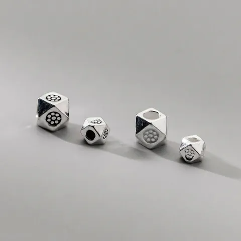 925 Sterling Silver Geometric Faceted Square Spacer Beads Vintage Distressed Thai Silver Beads For DIY Jewelry Making Bracelet Necklace Accessories