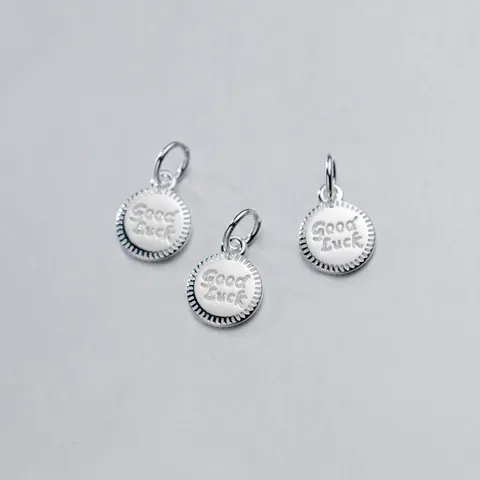 925 Sterling Silver Good Luck Pendant Only Without Chain Round Disc Letter Coin Charm Engraved DIY Jewelry Craft Component Maker Accessory