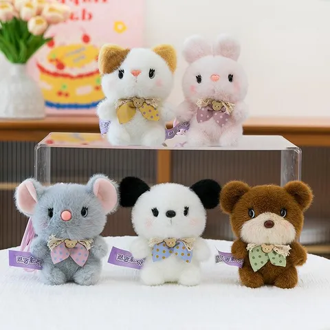 Cute Soft Plush Animal Keychain Pendant For Backpack Bear Rabbit Dog Cat Lamb Mouse Stuffed Toy Gift For Girls Women