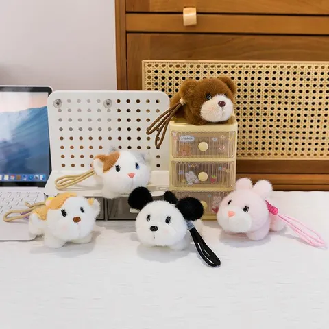 Cute Soft Plush Animal Keychain Pendant For Backpack Bear Rabbit Dog Cat Lamb Mouse Stuffed Toy Gift For Girls Women